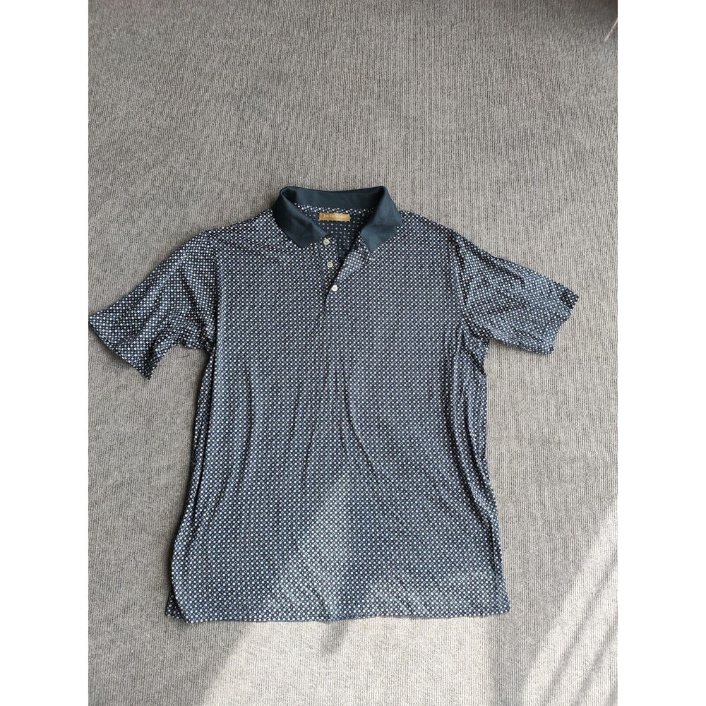 Jim Thompson Cotton Mens Large L Blue Classic Geometric Print Button Up Shirt